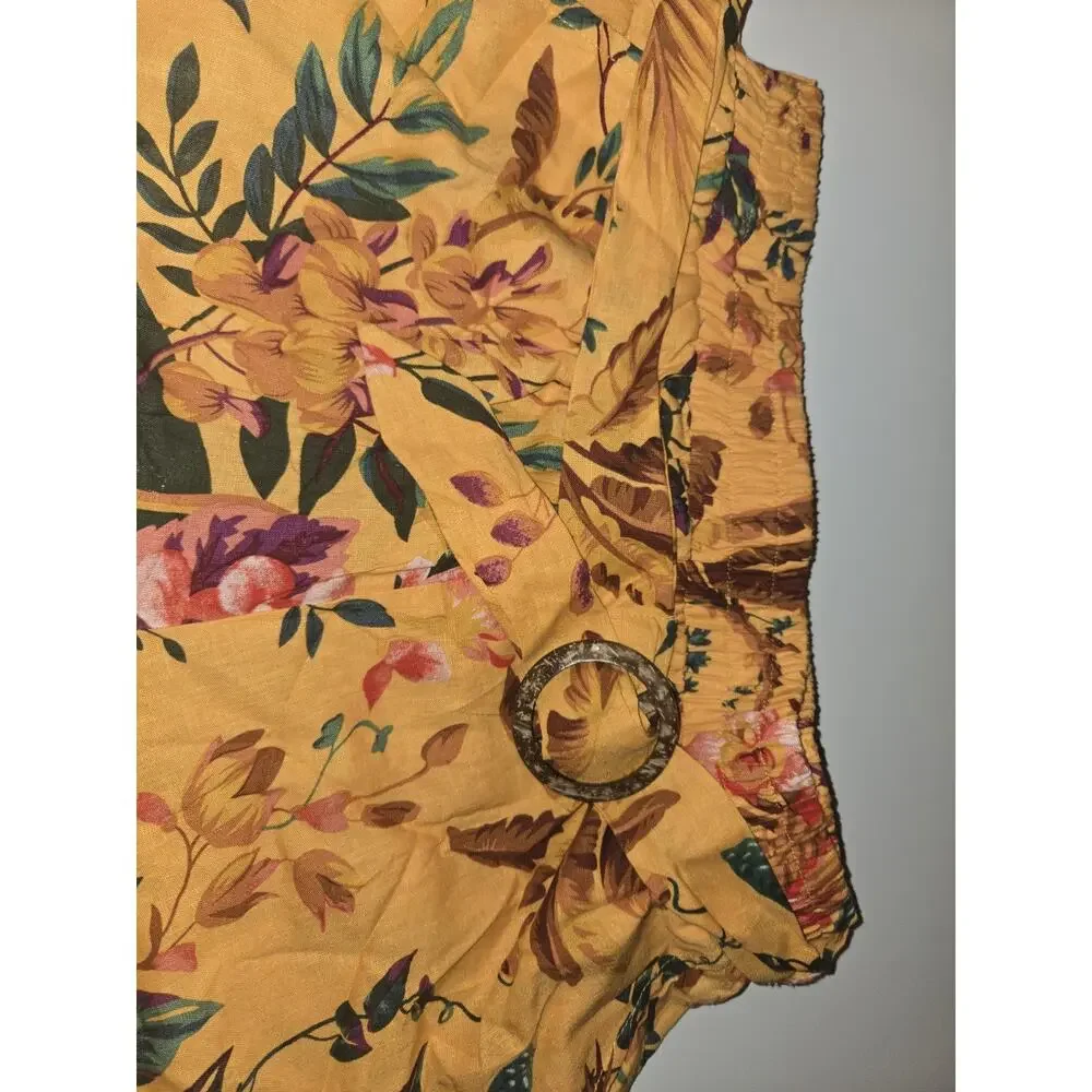 Rachel Rachel Roy Shorts Womens S Floral Linen Blend Belted Mustard Tropical NWT